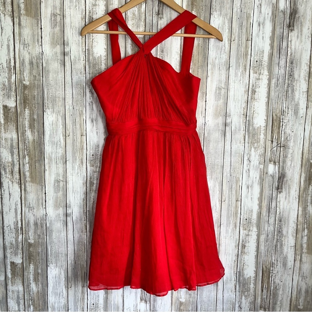 J.Crew Sinclair Silk Halter 0P Vivid Poppy Red Wedding Guest Cocktail Dress - Picture 2 of 9